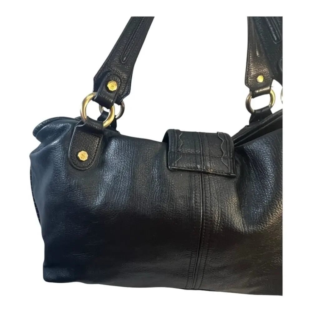 BILL BLASS Vintage Black Woven Leather Satchel or Shoulder Hobo Bag